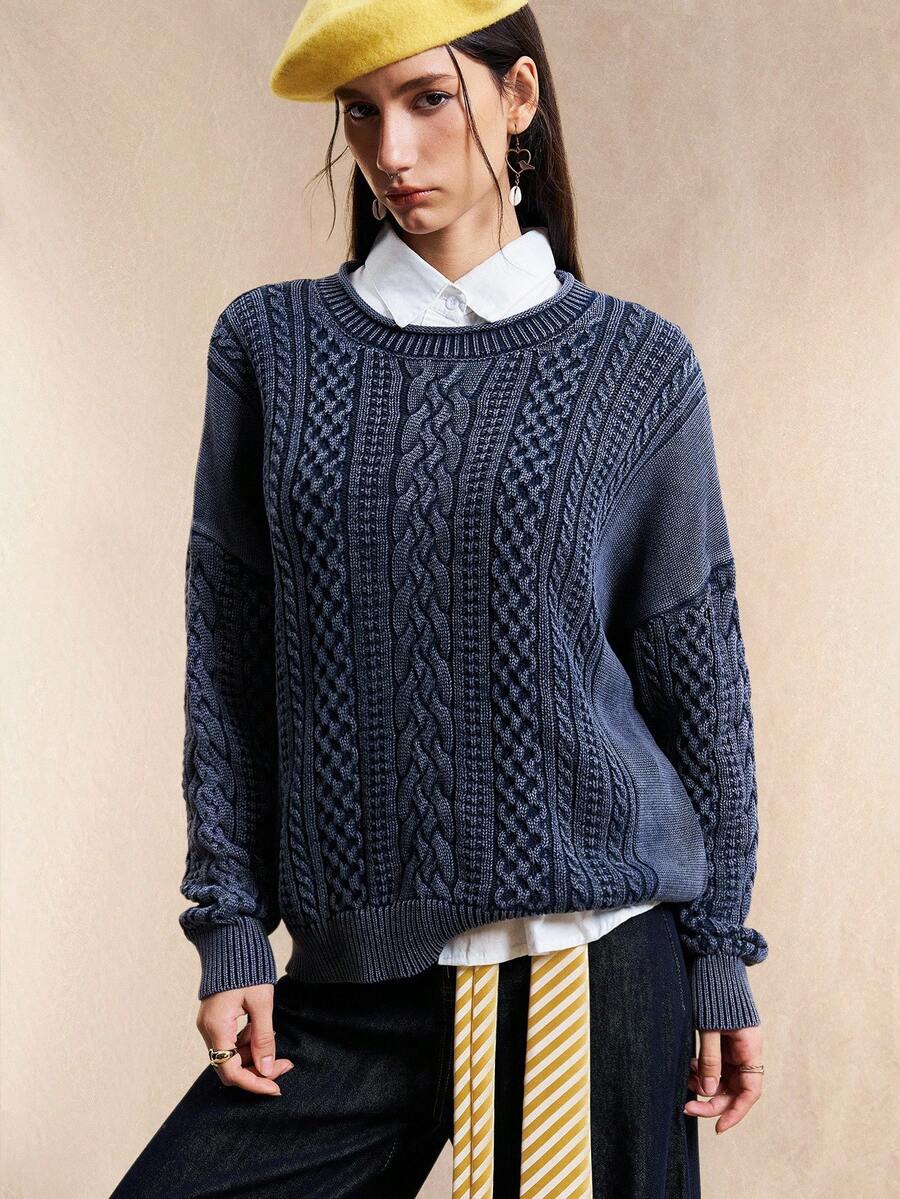 Easelle 纯色休闲百搭圆领长袖女式毛衣