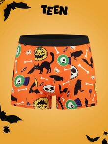 Happy Jammies Calzoncillos para adolescentes de la familia de colores naranja con diseños de calabaza de Halloween, cara de fantasma, telaraña, murciélago y gatito, divertidos y adorables para una fiesta familiar - Naranja - Ver 1