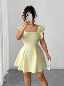 Elenzga Elegant Jacquard Ruffle Hem Dress In Light Yellow Centella