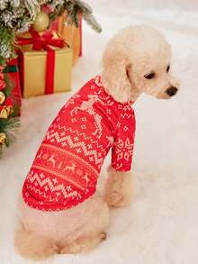 PETSIN 1pc Christmas Red Deer Pet Sweatshirt For Dogs & Cats - Red and White - View 4