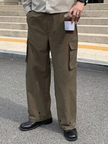 DAZY 秋季工装口袋设计可调节下摆男式裤子，棕色 - 棕色 - 查看 7
