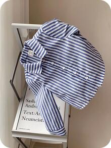 1 件年轻男孩休闲蓝白条纹长袖衬衫，基本款上衣适合生日派对、聚会、表演、婚礼、洗礼、返校、旅行、运动、春夏秋冬 - 彩色 - 查看 1