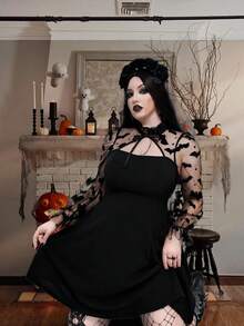 Whyspr Váy dạ hội Halloween Bat cỡ lớn cho nữ, có dây buộc, dự tiệc - màu đen - Xem 3