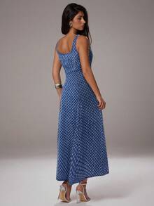 Avantive 夏威夷女装 野餐服 俱乐部服 茶会服 毕业服 派对女装 办公室女装 西部女装 女士优雅长款提花牛仔连衣裙 - 藍色 - 查看 2