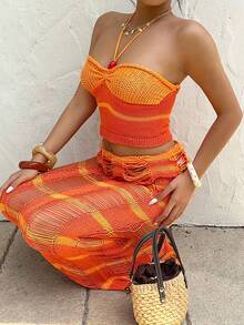 Lyxana Women's Sleeveless Cropped Halter Neck Sweater Two Pieces Set, Fashionable & Versatile - Multicolor - View 6