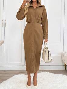 SHEIN LUNE Váy sơ mi dài tay cài nút thường ngày cho nữ Váy cài nút Váy nâu Váy có cổ cho nữ Váy màu rám nắng Váy dài tay cho nữ Váy màu be Váy cài nút cho nữ Trang phục màu rám nắng cho nữ Quần áo mùa thu cho nữ Váy cho nữ Quần áo mùa đông cho nữ Váy mùa thu cho nữ Váy cho nữ Trang phục công sở thanh lịch thường ngày cho phụ nữ Váy mùa đông cho nữ - Màu Khaki - Xem 8