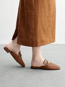 CUCCOO BIZCHIC 女士方头舒适休闲日常百搭棕色平底乐福鞋、穆勒鞋 - 棕色 - 查看 9