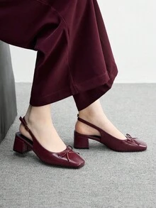 CUCCOO BIZCHIC Women's Fashion Burgundy Backstrap Classic Low Chunky Heel Flats, Versatile For Daily, Commute, Elegant Office Wear For Christmas