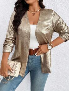 Juhart Plus Size Women Casual Party Versatile Metallic Front Open Cardigan Fall Winter Cloth For Women Autumn - Gold - View 5