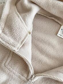 2 件套年轻男童休闲简约连帽衫套装，羊毛加厚，适合秋冬季 - 杏色 - 查看 7