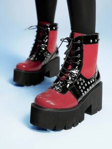 Sugerpunk Women's New Punk Style Boots, Thick Sole, Side Zipper, Fashion 8cm High Heel Riding Boots - Burgundy - View 3