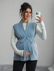 Momance Maternity Casual/Office Solid Color Knit Vest Winter - Blue - View 6