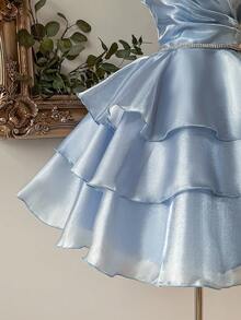 Lovelzi Thanh lịch, Lãng mạn, Dễ thương, Cổ tích, Xuân Hè, Xanh dương, Lấp lánh, Vải Organza, Một vai, Cổ áo đối xứng, Xếp ly, Trang trí dây chuyền kim cương, Buộc dây, Dáng chữ A, Chân váy xòe, Váy công chúa ngắn, Thích hợp cho Kỳ nghỉ, Lễ hội, Khách dự đám cưới, Váy tốt nghiệp, Tiệc sinh nhật, Lễ khai trương, Váy dạ hội, Lễ tốt nghiệp, Váy tốt nghiệp cho nữ, Váy đi học, Ngày Valentine - Màu xanh lam - Xem 4