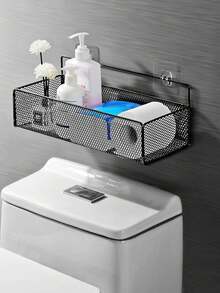 1pc Iron Bathroom Kitchen Storage Shelf, Non-Porous Wall Mounted Storage Shelf, Bathroom Storage Shelf Organizer Kitchen Organizer