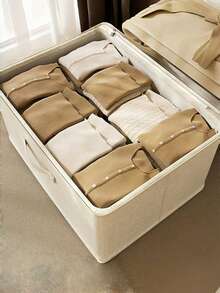 SHEIN 1PC Large Capacity Beige Storage Box,Travel Moving Storage Bag,Clothes Storage Bag,Flexible & Foldable Box,Integrated Carry Handle,For Seasonal Storage And Organization Decorations Autumn Decor Festival Decor Room Decor Home Bedroom Decor - Beige - View 4