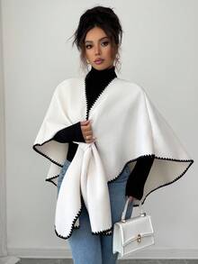 Rafferiza 新款优雅秋冬披肩多功能斗篷女士羊毛布女士秋季搭配外套 - 杏色 - 查看 4