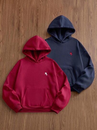 Manfinity VCAY 2 件套男士休闲连帽运动衫，正面带刺绣，适合春秋季节和秋冬季节