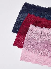 3件套大码性感蕾丝开裆内衣套装 - 彩色 - 查看 3
