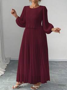 Elenzga Robe longue à manches longues en mousseline de soie blanche avec perles, grande taille - Rouge foncé - Voir 5