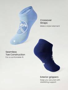 GLOWMODE 3双防滑绑带无缝趾结构踝部瑜伽普拉提黑色袜子 - 彩色 - 查看 4