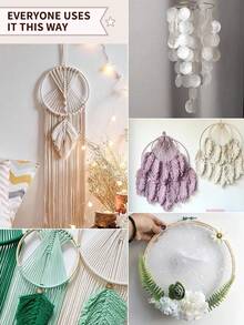 10 件卡其色竹捕梦网环、户外草坪婚礼羽毛装饰环、万圣节、圣诞节等节日森系风铃挂饰、卧室墙壁装饰竹环、编织绣花环工艺配件 - 卡其色 - 查看 3