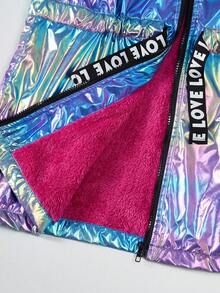 少女激光反光保暖连帽束腰外套，秋冬季 - 彩色 - 查看 6