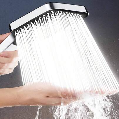 SHEIN 1Pc ABS Material 3-Mode Pressurized Shower Head With Large Panel And Electroplated Surface Home Bathroom Decor Fall Decor Bathroom Accessories