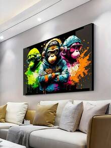 1 件现代无框帆布海报墙画，充满活力的音乐大猩猩绘画，防水无味帆布墙面艺术品，适合生日礼物、卧室、办公室、客厅、家居和宿舍装饰礼物毕业 - 彩色 - 查看 7