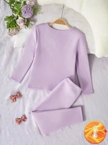 1 套年轻女孩打底衫，紫色活力印花弹力柔软面料长袖上衣和裤子舒适搭配服装，可机洗（1 套单独出售）