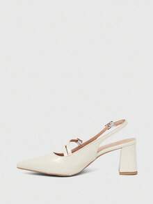 CUCCOO BIZCHIC 女士尖头粗跟穆勒鞋，米色百搭简约百搭通勤工作鞋 - 米色 - 查看 8