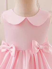 Glamorique Kids Vestido de satén rosa brillante para niña, vestido de niña con cuello Peter Pan, falda de pompones sin mangas con decoración de lazo, vestido de niña de las flores para boda, fiesta de cumpleaños, banquete de otoño e invierno - Rosa - Ver 6