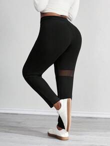 SHEIN PETITE CURVE Quần legging màu trơn cơ bản hàng ngày cỡ lớn dành cho nữ Quần legging màu đen dành cho nữ Quần legging bó cho nữ Quần legging bó - màu đen - Xem 2