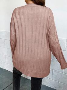 EURMUSE Cárdigan informal de talla grande de unicolor con bolsillos dobles, otoño/invierno - Rosa vieja - Ver 2