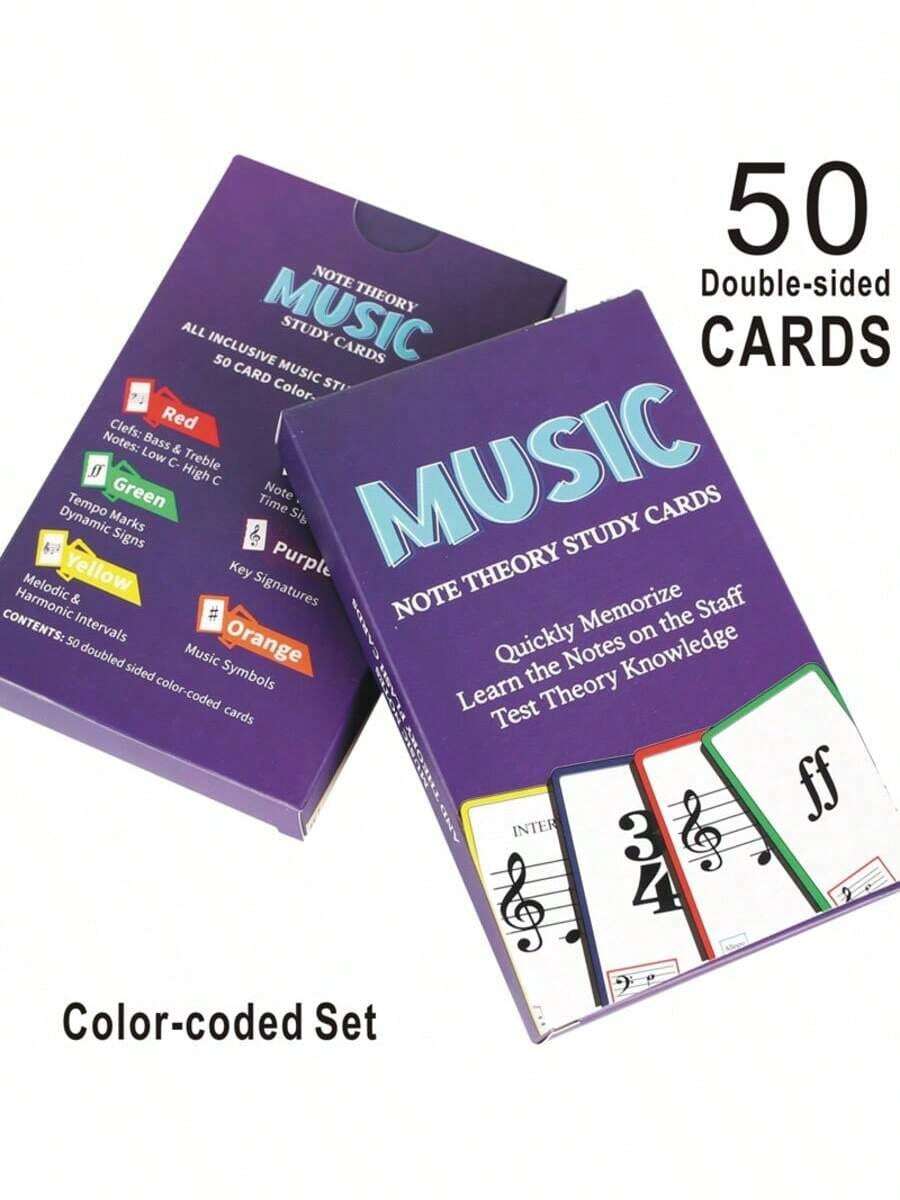 SHEIN 50-Piece High-Quality Music Flashcards Set, Suitable For Beginner Musicians, Music Reading And Terminology Study, Ideal For Adult Piano Learners, Piano Study Note Cards, Great For Educators To Use