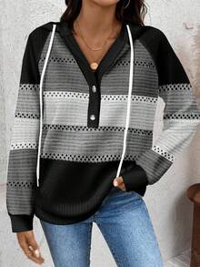SHEIN LUNE Sudadera de mujer con estampado de rayas, adecuada para otoño/invierno - Multicolor - Ver 5