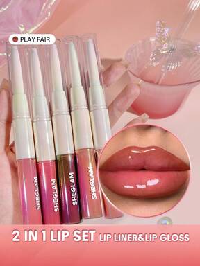 SHEGLAM قلم تحديد الشفاه واللمعان ليب رولز من بلاي فير 2 في 1 أحمر شفاه سائل مرطب عالي الصبغة مجموعة الشفاه مرطب يقلل من الخطوط الدقيقة على الشفاه مكياج الشفاه علامة تجارية جمال مكياج مستحضرات تجميل للنساء الفتيات مثالي لفصل الخريف الشتاء مثالي ل- Y2K أزياء أنيقة هدية حفلة جاهز أفضل لون
