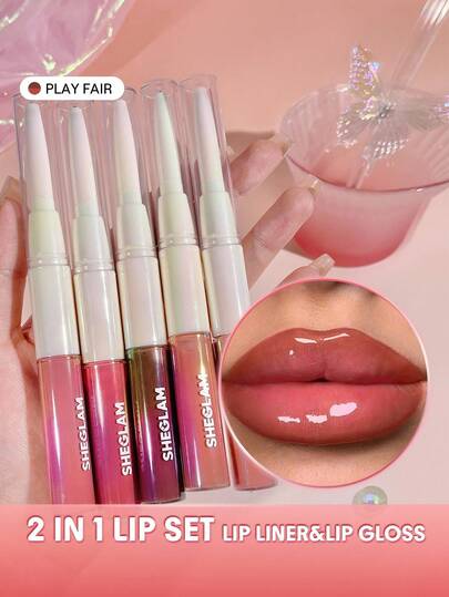 SHEGLAM Lip Rules قلم محدد وملمع-Play Fair روج ملمع شفاه شفاف جلوس ماركة تجميل ومكياج للنساء والفتيات