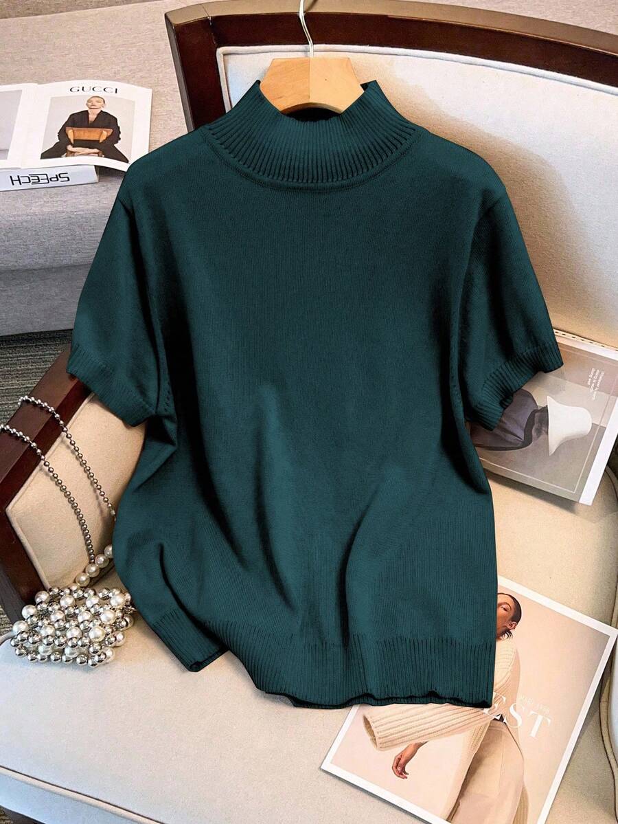 GlowEve CURVE 合身针织毛衣上衣，短袖 - 綠色 - 查看 1