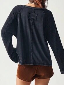 Bohemela 女士休闲针织开襟长袖宽松衬衫，适合秋季、万圣节、音乐节 - 黑色 - 查看 7