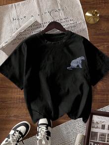 Glissea Women's Leopard Print Casual Loose Fit Round Neck Short Sleeve T-Shirt - Black - View 2