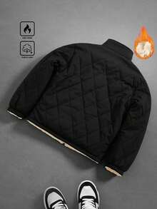 PAVTROS 男士休闲绗缝拉链抓绒外套，冬季男士保暖外套，Y2K风格拉链外套，街头风外套，Y2K风格拉链男士绗缝拉链外套，街头风拉链外套 - 黑色 - 查看 3