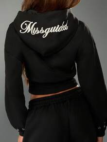MISSGUIDED Full Zip Cropped Hoodie With Eyelet Detail And Drawstring For Casual Winter Wear - White - View 1