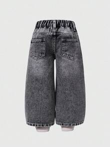 年轻女孩宽松水洗灰色牛仔裤，柔软棉质面料，休闲街头服饰，适合日常穿着、派对、旅行、返校、秋冬新品 - 淺灰色 - 查看 2