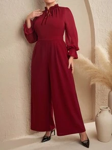 SHEIN Clasi Mono elegante para mujer de talla grande, color vino tinto, de manga larga, con bolsillos, adecuado para ir al trabajo, monos rojos de otoño/invierno para mujer de talla grande, traje de pantalón elegante, monos para mujer, atuendo de oficina para mujer - Burdeos - Ver 6