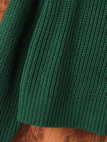 青少年女孩纯色圆领落肩休闲套头毛衣绿色短款毛衣青少年女孩绿色短款上衣青少年女孩绿色上衣针织上衣女童秋冬短款毛衣 - 墨綠色 - 查看 6