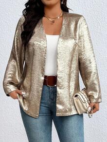 Juhart Plus Size Women Casual Party Versatile Metallic Front Open Cardigan Fall Winter Cloth For Women Autumn - Gold - View 6