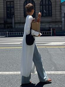 DAZY Women's Loose Long Sleeve Split Hem Long Sweater