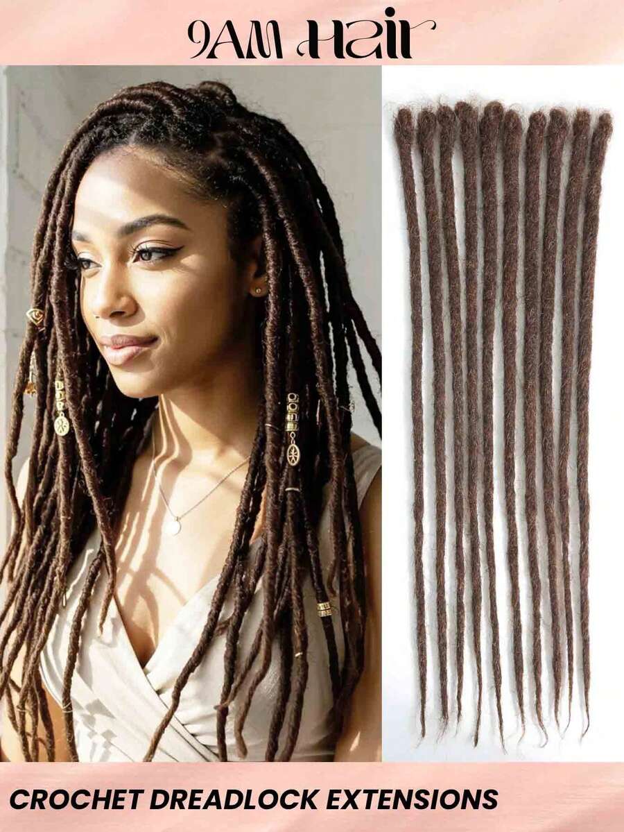 Boho Braids Loc Extensions 真人发 10 股永久性辫子接发 真人发 8 英寸 - 20 英寸 向上 0.6 厘米 向下 0.4 厘米宽 100% 永久性真人发接发 可染色 漂白 卷曲 手工 Loc Extensions 男女通用 棕色 - S4 - 查看 1