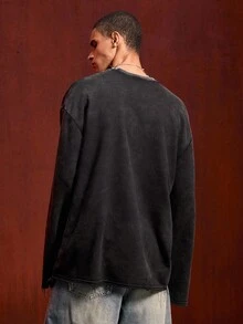 ROMWE MEN A Nightmare on Elm Street X ROMWE 男式字母和图形圆领长袖 T 恤，秋季 - 黑色 - 查看 2