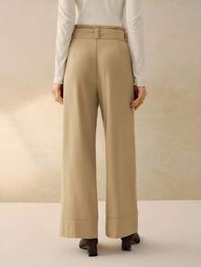 INAWLY Calça feminina casual cor sólida versátil com cinto solto